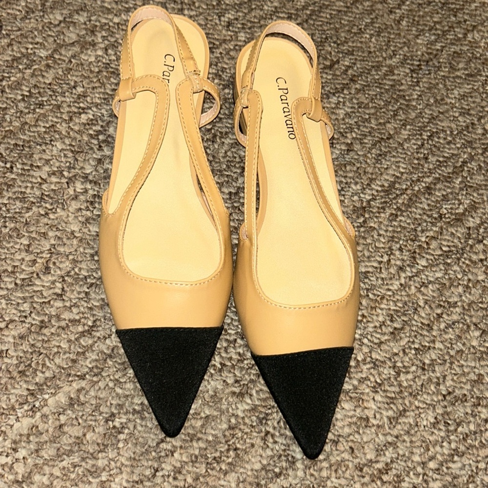 NWOT C.Paravano Women's Slingback Flats Pointed Toe Shoes Dress Comfort Casual